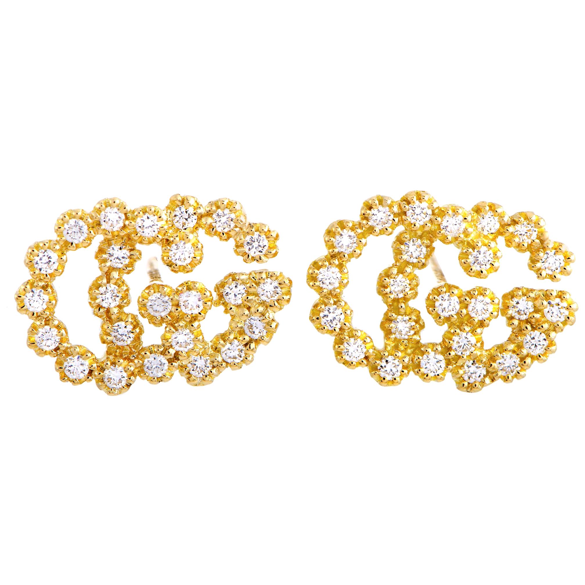 Gucci GG Running 18 Karat Yellow Gold Diamond Earrings