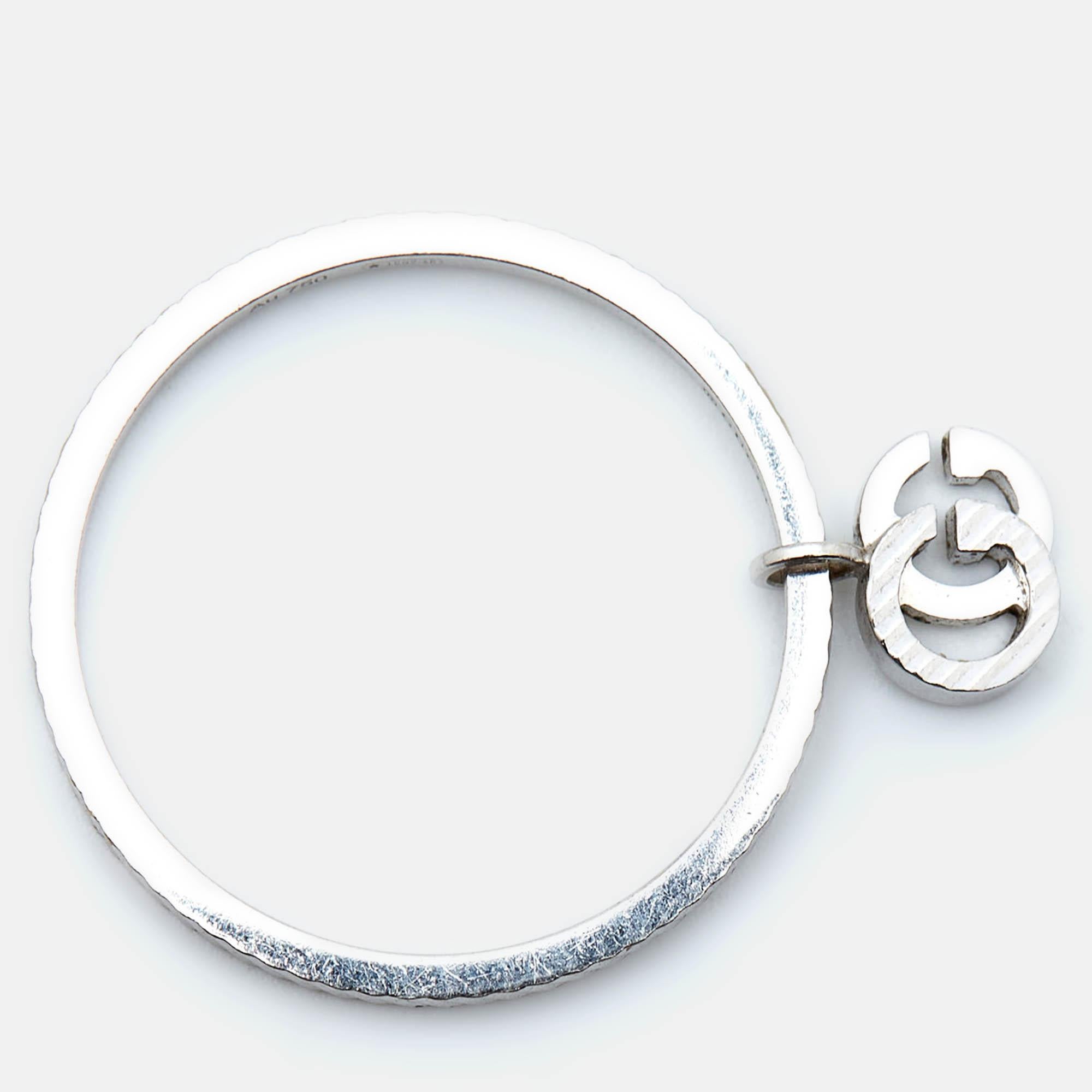 Gucci GG Running 18k White Gold Charm Ring Size 56 For Sale 1