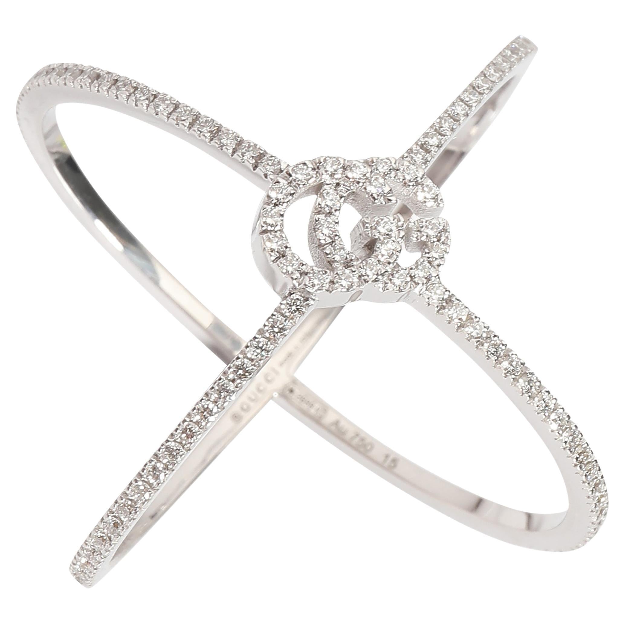 Gucci GG Running Crossover Diamond Ring in 18K White Gold 0.30 Ctw