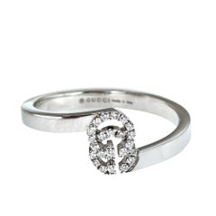 Gucci GG Running Diamond 18K White Gold Stack Ring Size 50