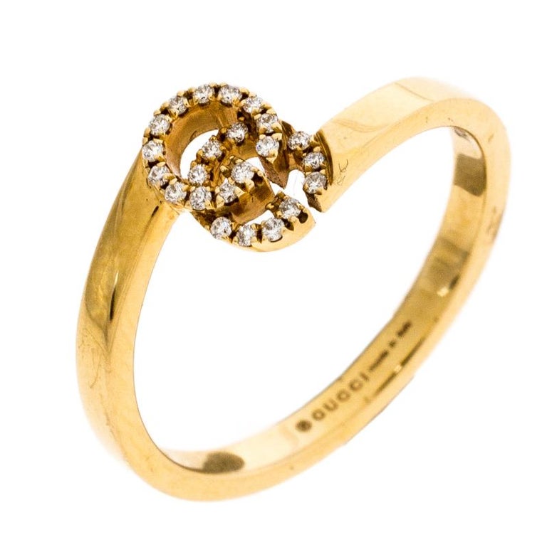 Running Diamond 18K Yellow Gold Stack Ring Size 50.5 at | gucci rings