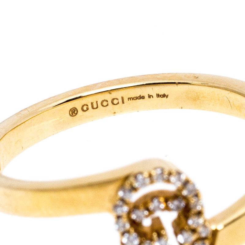 Antique Cushion Cut Gucci GG Running Diamond 18K Yellow Gold Stack Ring Size 50.5