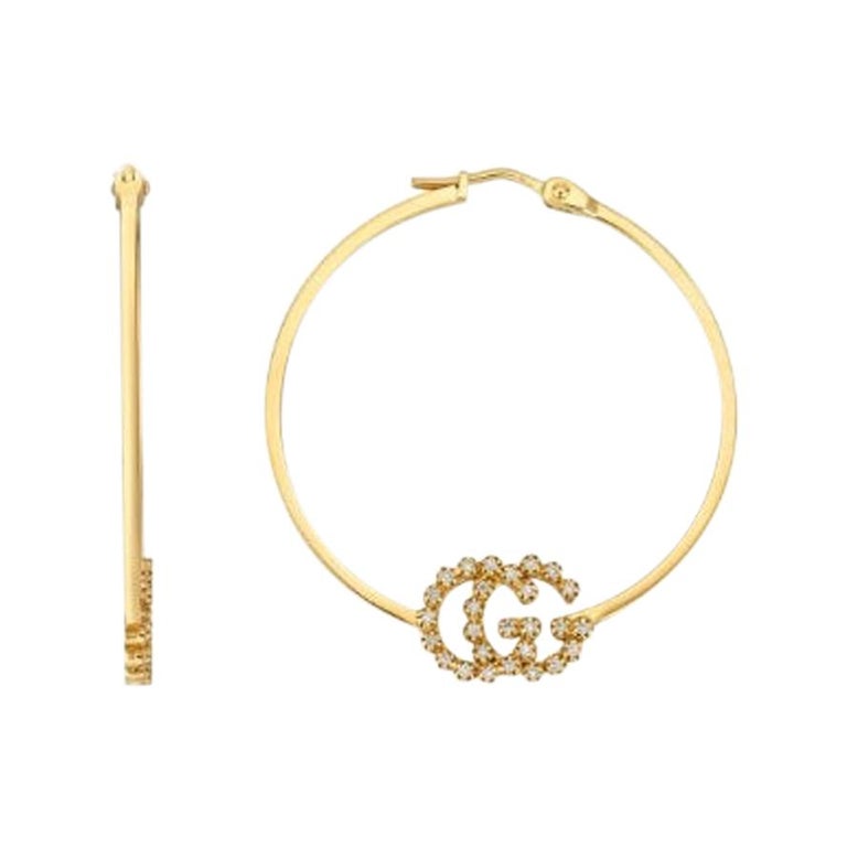 Gucci GG Running Hoop Earrings in 18 Karat Yellow Gold and Diamonds YBD581995001 For Sale at 1stDibs