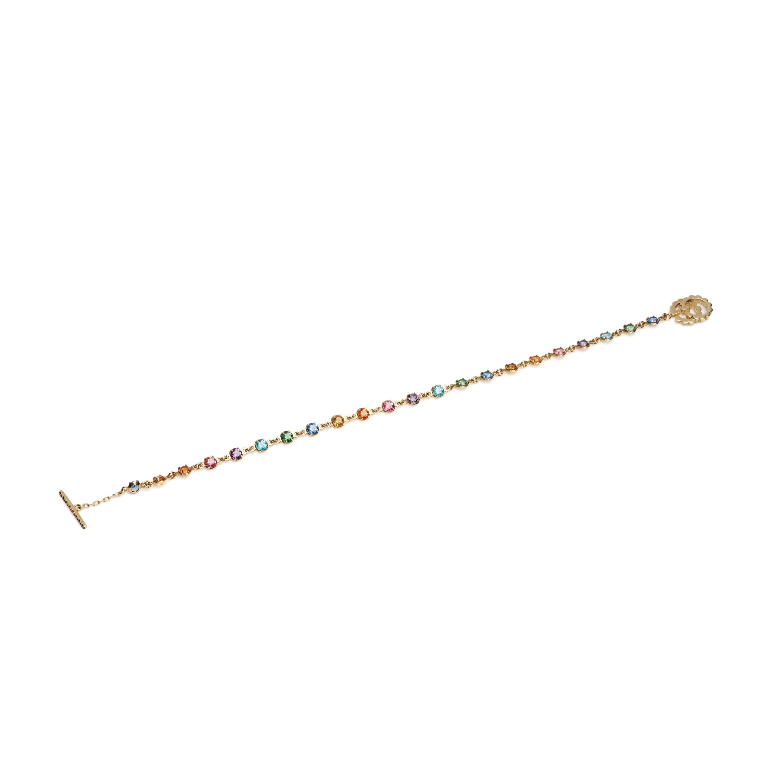Gucci GG Running Multi-Stone Bracelet in 18K Yellow Gold In Good Condition For Sale In Braintree, GB