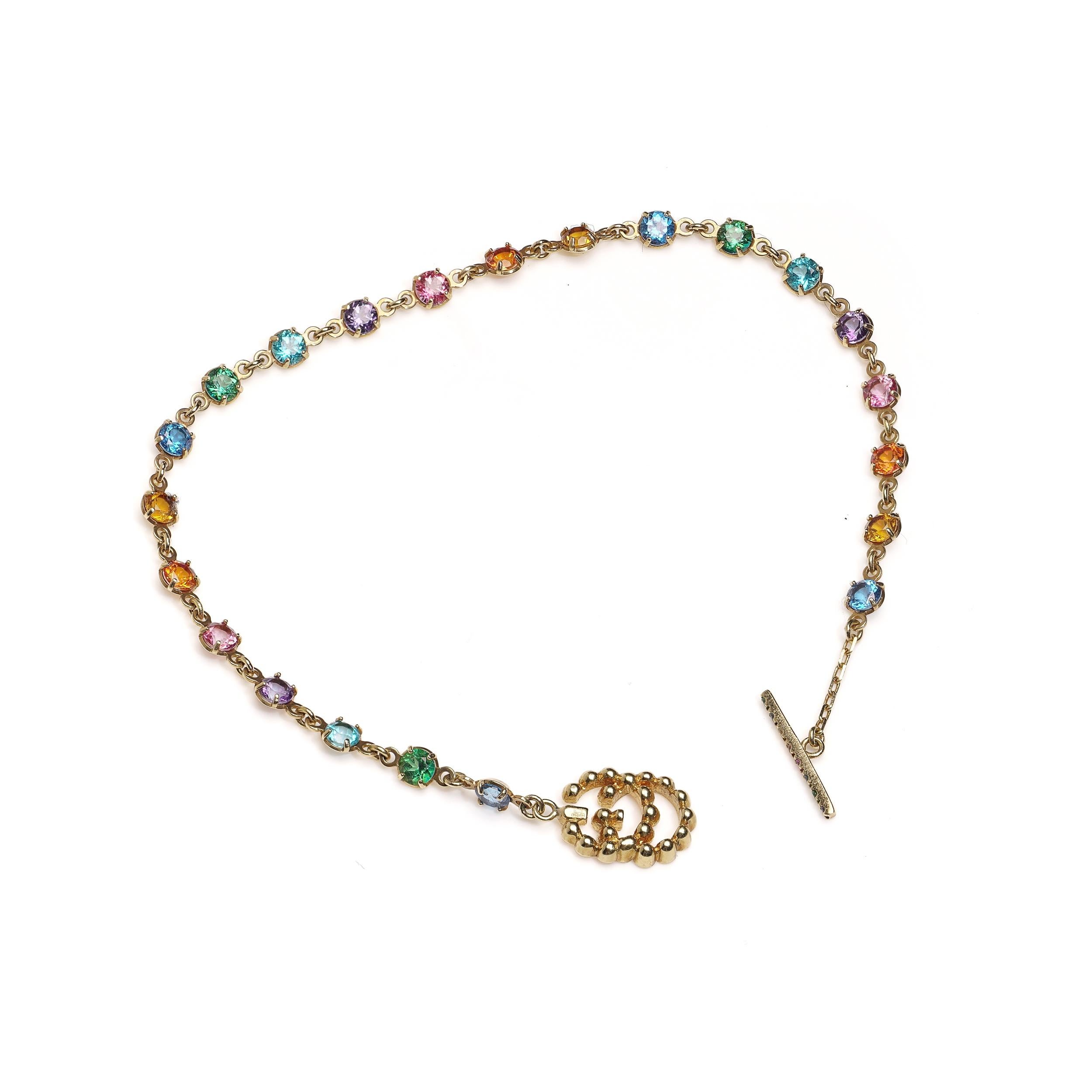 Gucci GG Running Multi-Stone Bracelet in 18K Yellow Gold For Sale 3