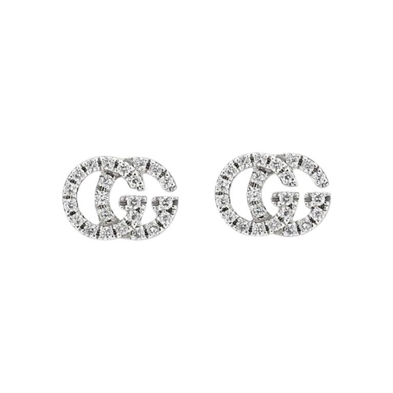 Gucci GG Running White Gold Pave Diamond Stud Earrings YBD481678001