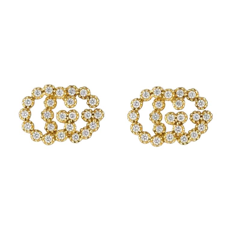 Gucci GG Running Yellow Gold Diamond Stud Earrings YBD481676001 at 1stDibs