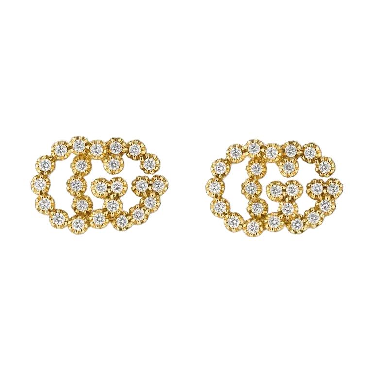 Gucci GG Running Yellow Gold Diamond Stud Earrings YBD481676001