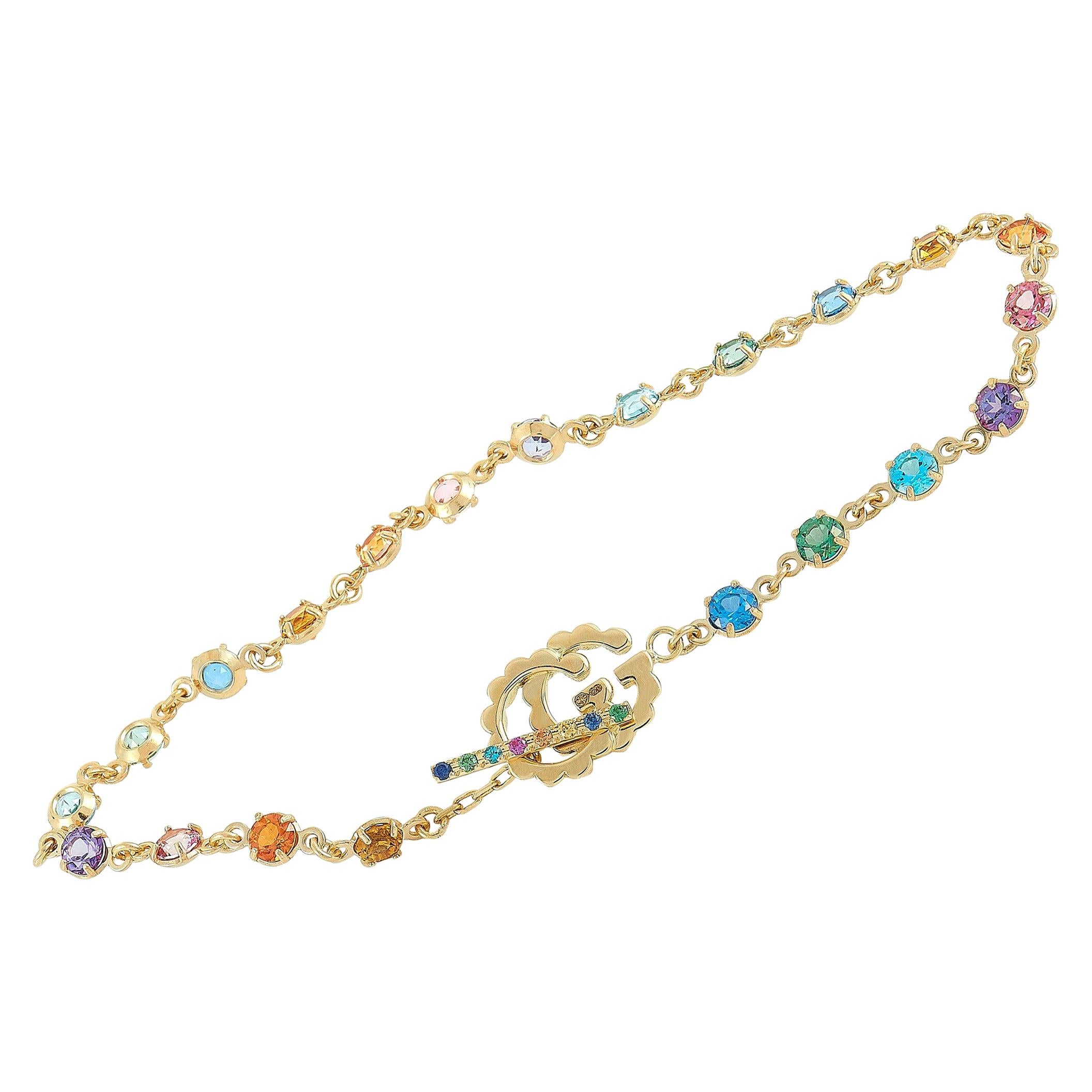 Gucci GG Running Yellow Gold Sapphire, Tsavorite, Topaz and Quartz Bracelet