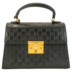 Gucci Gg Signature Black Gold-Hardware Padlock Top Handle Bag