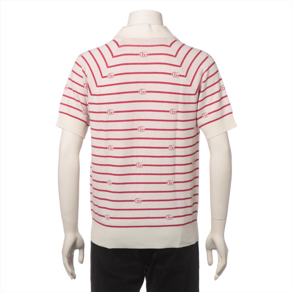 Gucci GG Stripe Cotton Polo Shirt Red x White In Good Condition In Humacao, PR