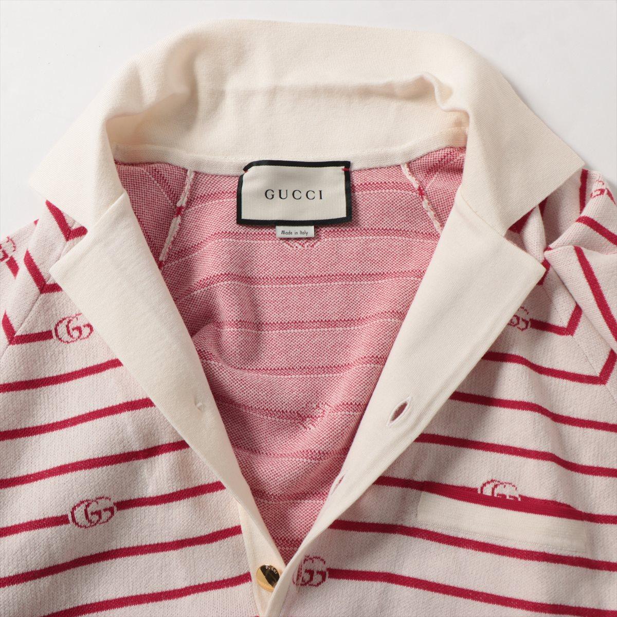 Gucci GG Stripe Cotton Polo Shirt Red x White 1