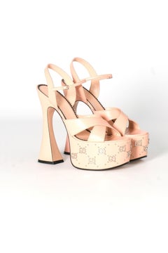 Gucci GG Stud Crystal Malaga Platform Sandals Heels Pink EU 38