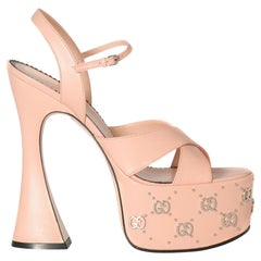 Gucci GG Stud Crystal Malaga Platform Sandals Heels Pink EU 38