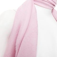 GUCCI GG Supreme 100% wool pink  monogram jacquard fringed edge shawl scarf
