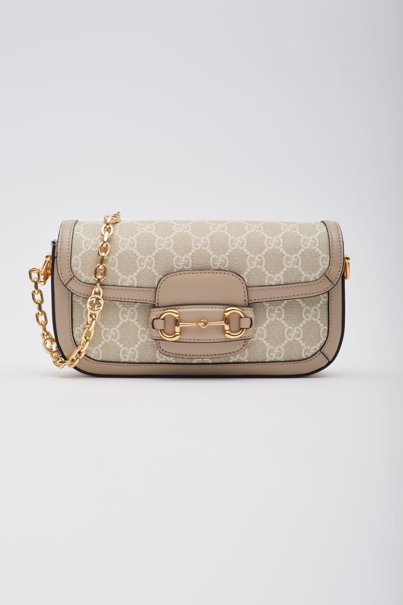 Gucci GG Supreme Beige Horsebit 1955 Shoulder Bag In Excellent Condition In Montreal, Quebec