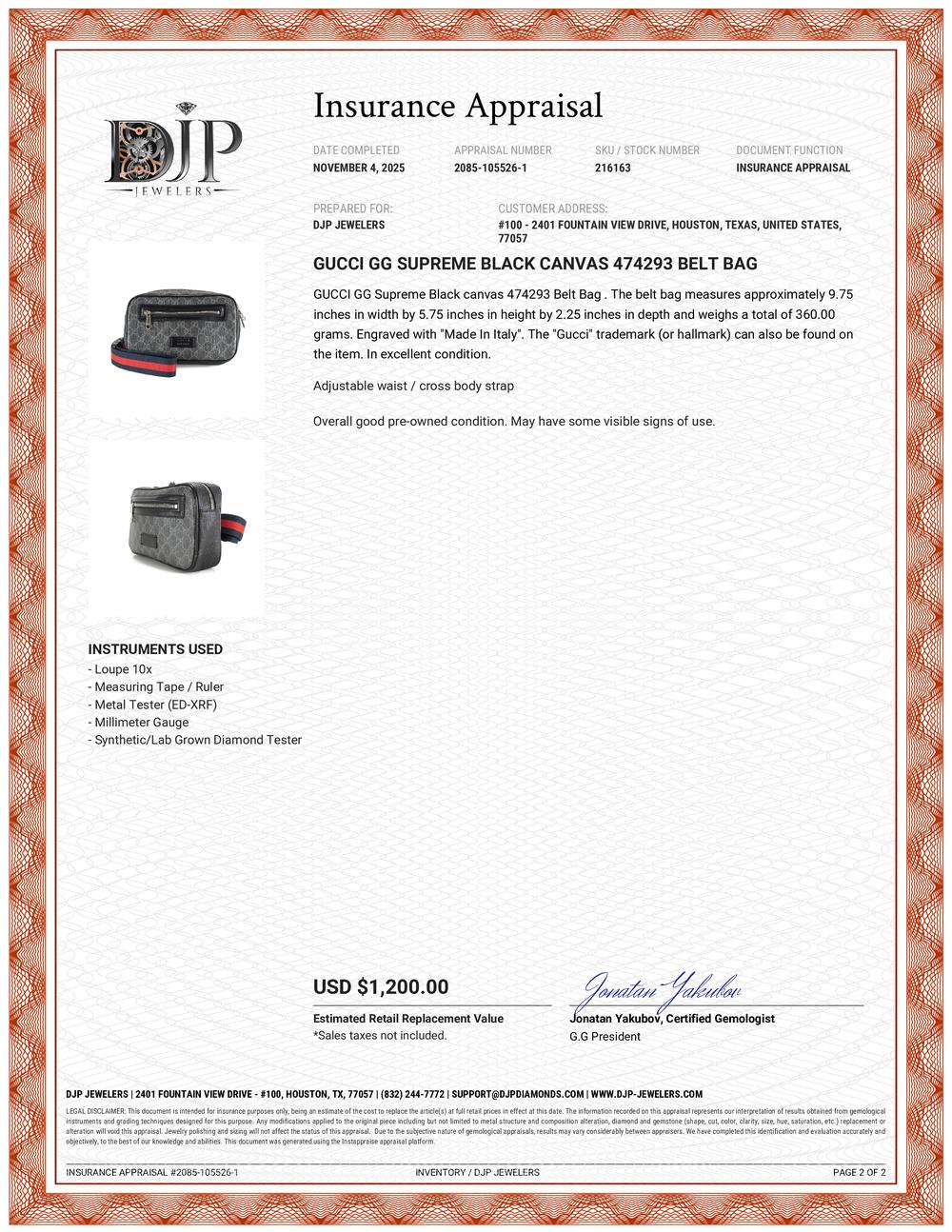 Gucci GG Supreme Black Canvas 474293 Belt Bag For Sale 9