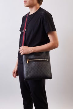 Gucci GG Supreme Black Monogram Web Flat Messenger Bag