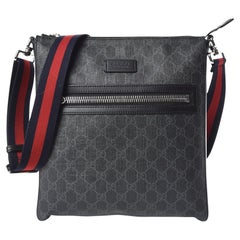 Gucci GG Supreme Black Monogram Web Flat Messenger Bag
