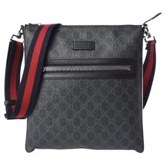 Gucci GG Supreme Black Monogram Web Flat Messenger Bag