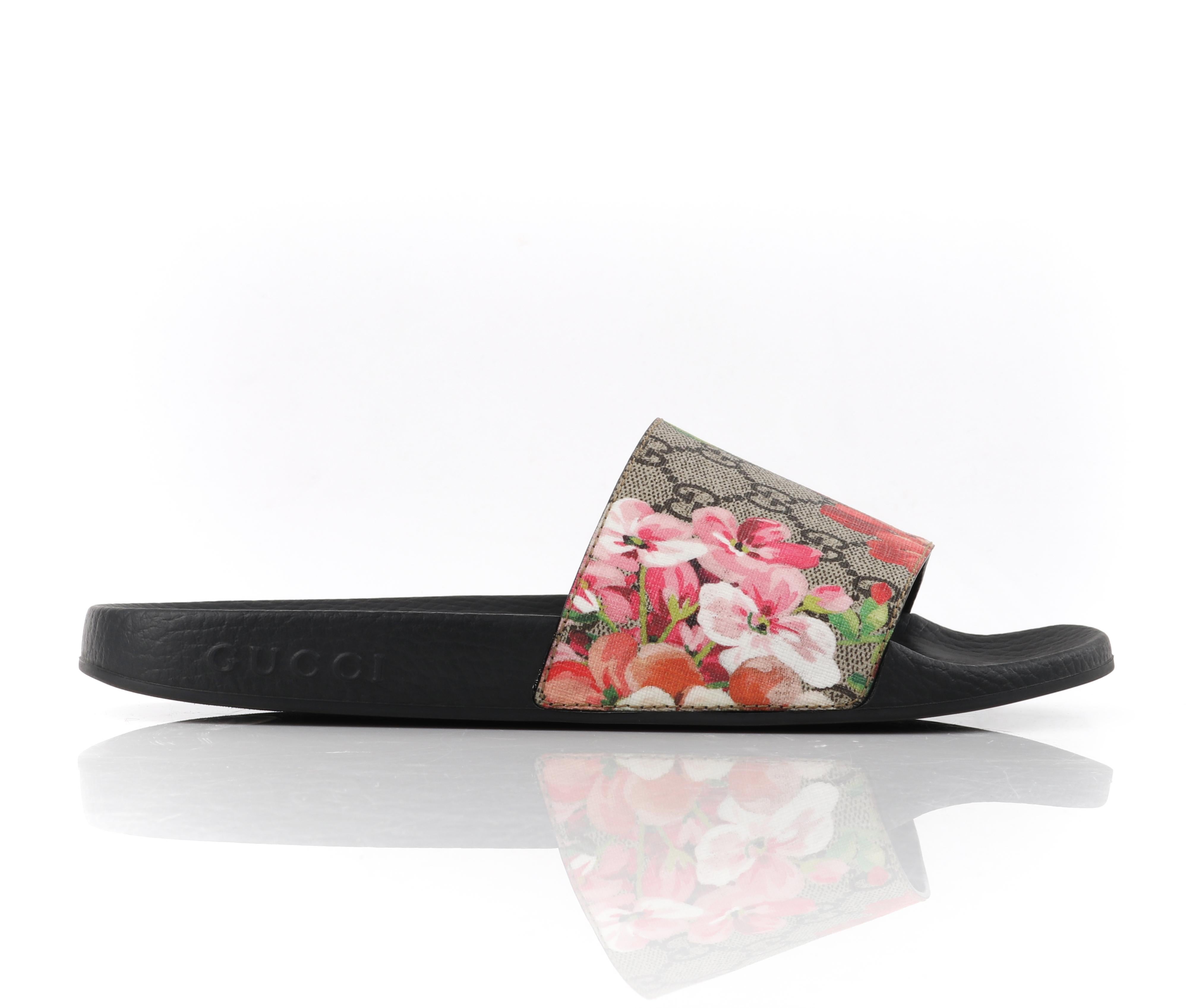GUCCI “GG Supreme Blooms” Floral Print Supreme Slide Sandals NIB
 
Brand / Manufacturer: Gucci 
Designer: Alessandro Michele
Manufacturer Style Name: Supreme Slide Sandals
Marked Size: “37”
Style: Slide sandal
Color(s): “GG Blooms” print; shades of