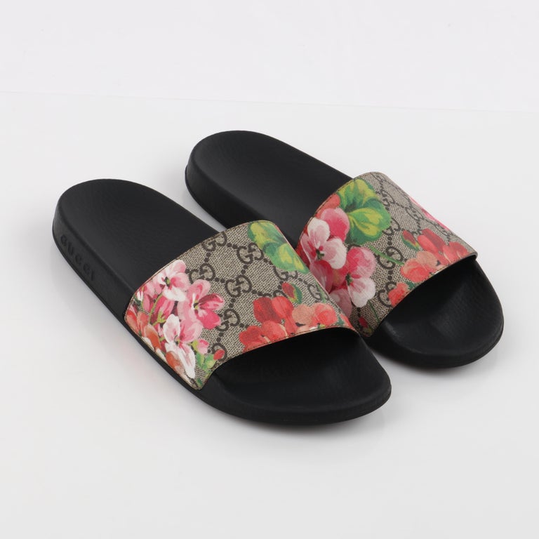 GUCCI “GG Supreme Blooms” Floral Print Supreme Slide Sandals W/ Box at ...
