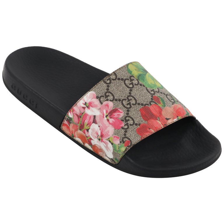GUCCI “GG Supreme Blooms” Floral Print Supreme Slide Sandals W/ Box at  1stDibs | floral gucci slides, gucci floral slide, gucci bloom slides