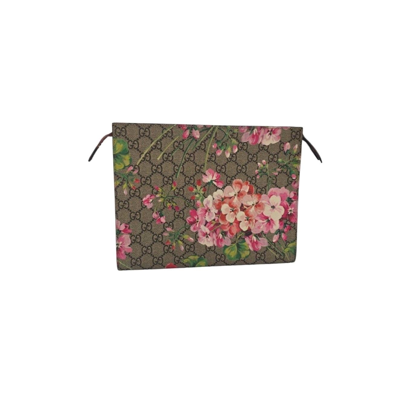 Brown Gucci GG Supreme Blooms Print Large Cosmetic Case
