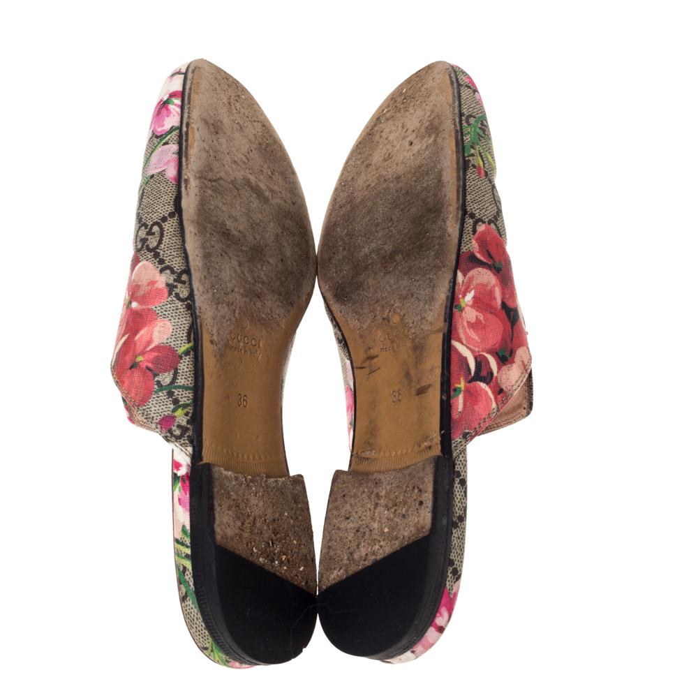 Brown Gucci GG Supreme Blooms Printed Canvas Princetown Horsebit Loafer Slides Size 36