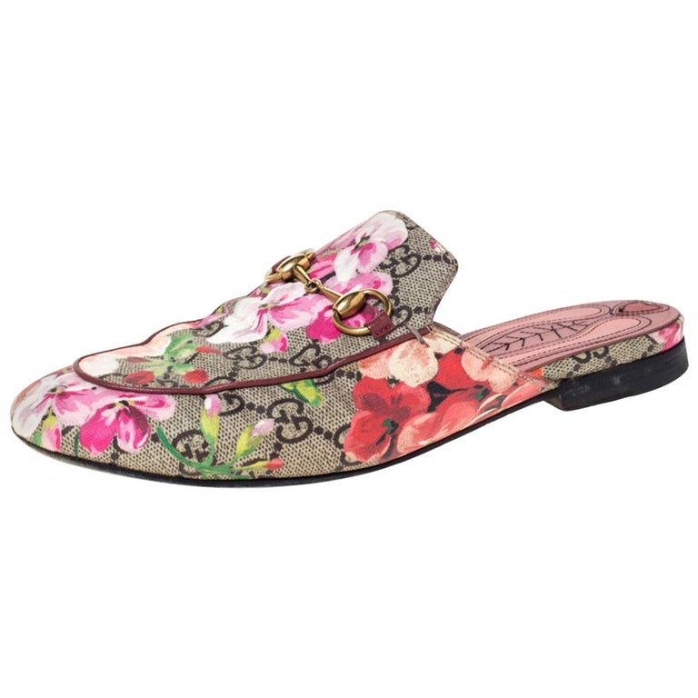 Gucci GG Supreme Blooms Printed Canvas Princetown Horsebit Loafer Slides Size 36 at 1stDibs | gucci princetown, gucci bloom slides, loafer slides