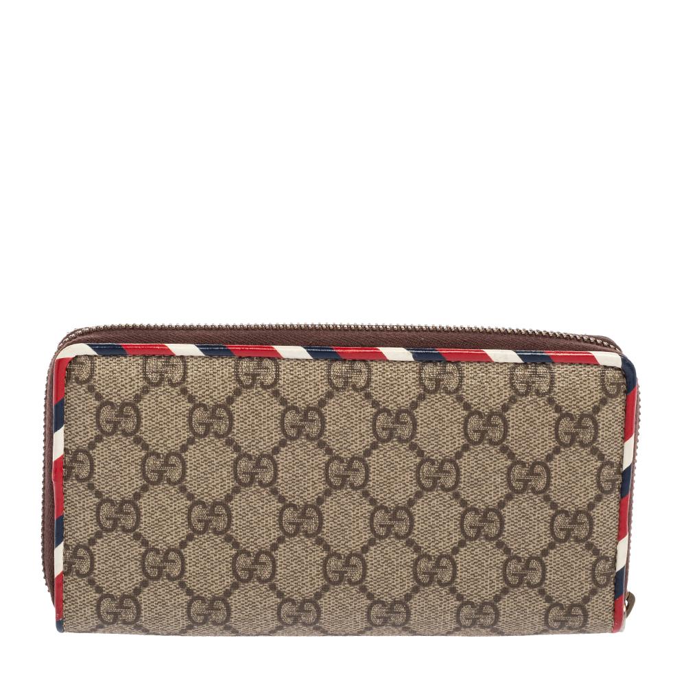 Gucci GG Supreme Canvas And Leather Applique Courrier Zip Around Wallet ...