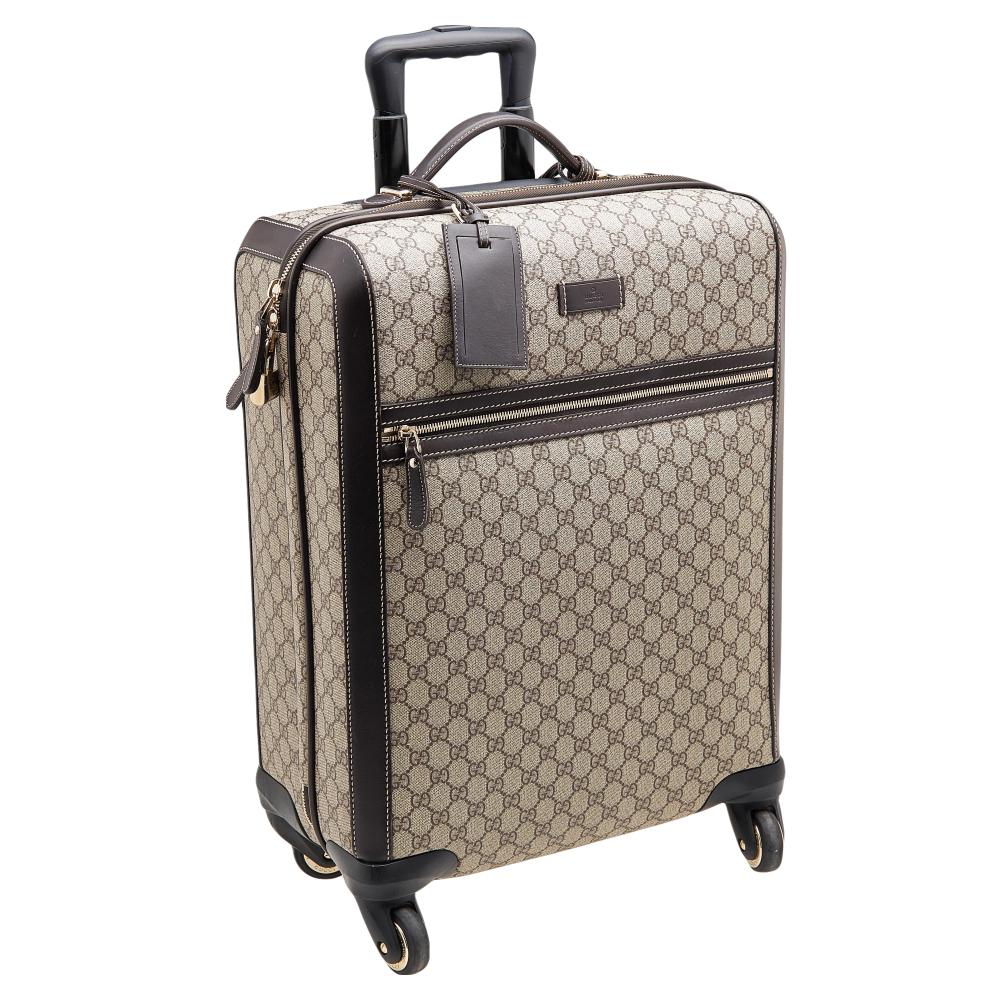 Gucci  GG Supreme Canvas And Leather Medium Four Wheel Carry-On Suitcase 4