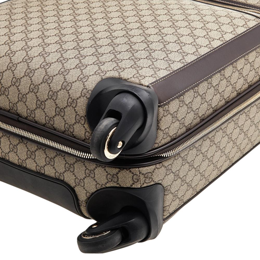 Women's Gucci  GG Supreme Canvas And Leather Medium Four Wheel Carry-On Suitcase
