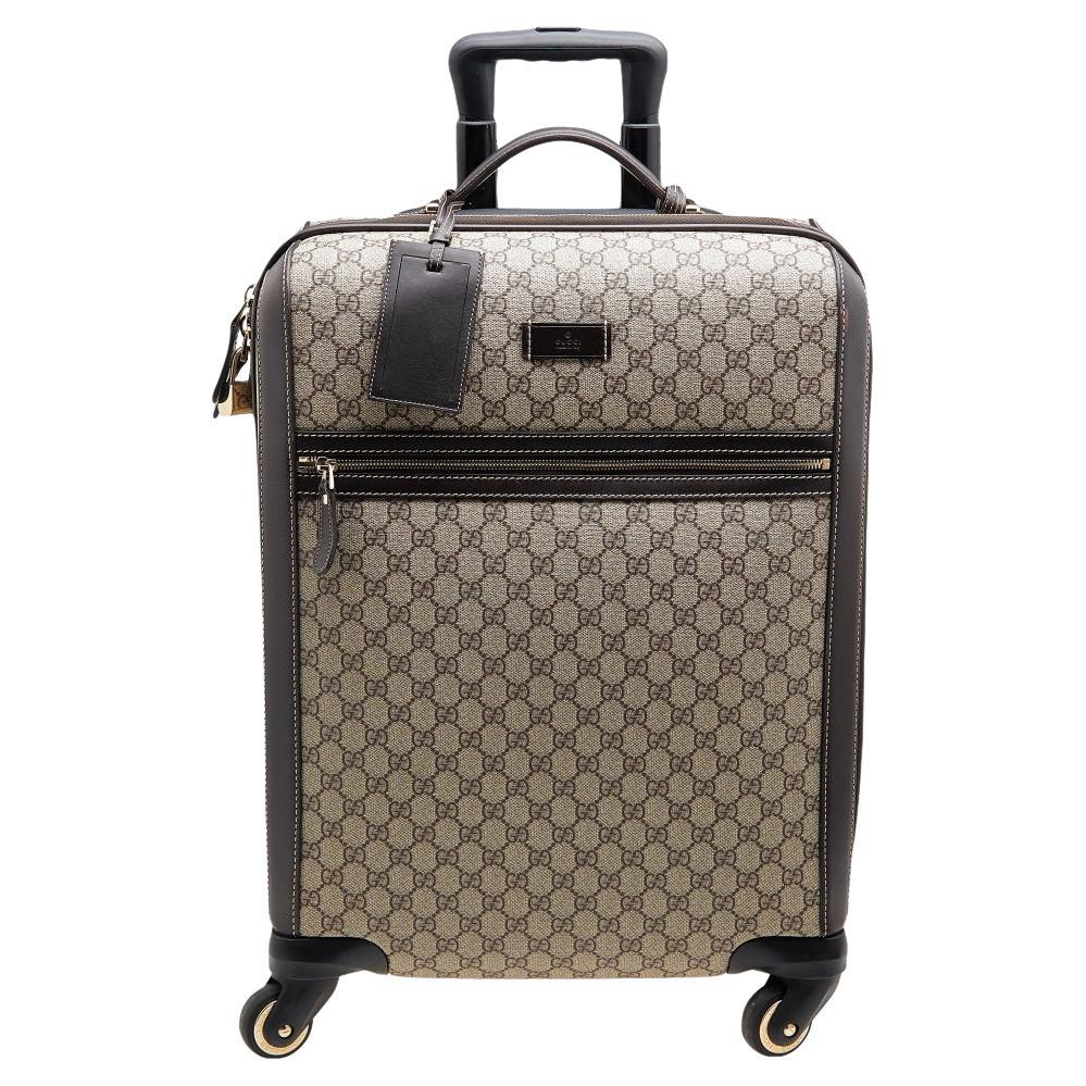 Gucci  GG Supreme Canvas And Leather Medium Four Wheel Carry-On Suitcase