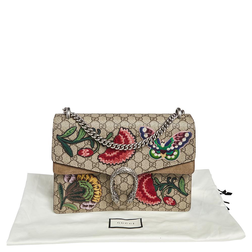 Gucci GG Supreme Canvas and Suede Butterfly/Flowers Dionysus Shoulder Bag 5