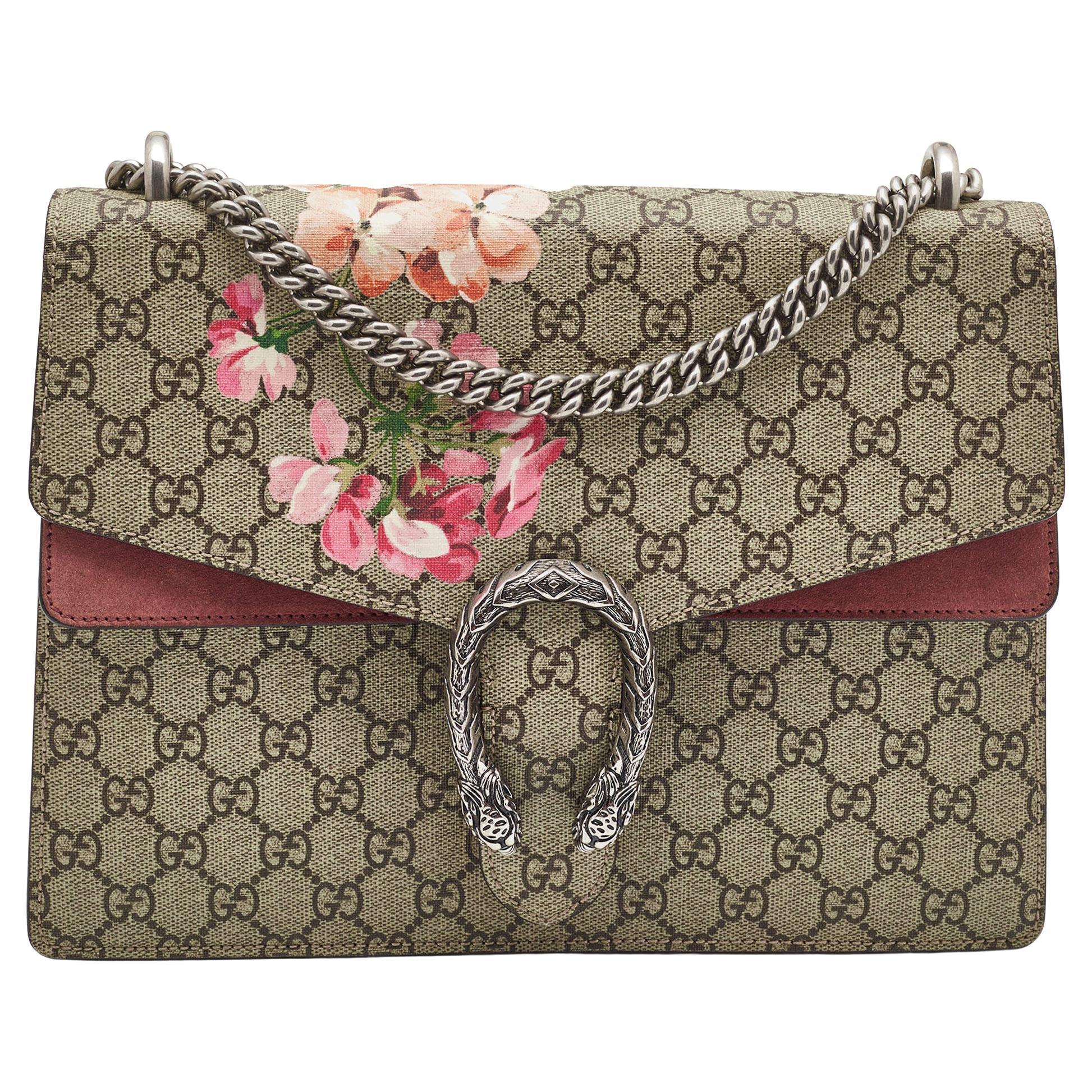 Gucci Chain Wallet GG Supreme Blooms Mini Blue in Canvas with Gold