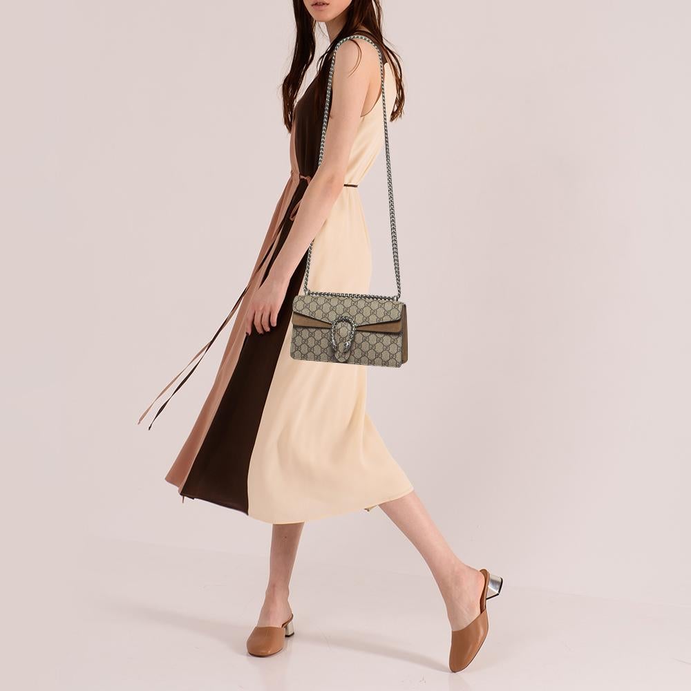 Gucci GG Supreme Canvas and Suede Small Rectangular Dionysus Shoulder Bag In Good Condition In Dubai, Al Qouz 2