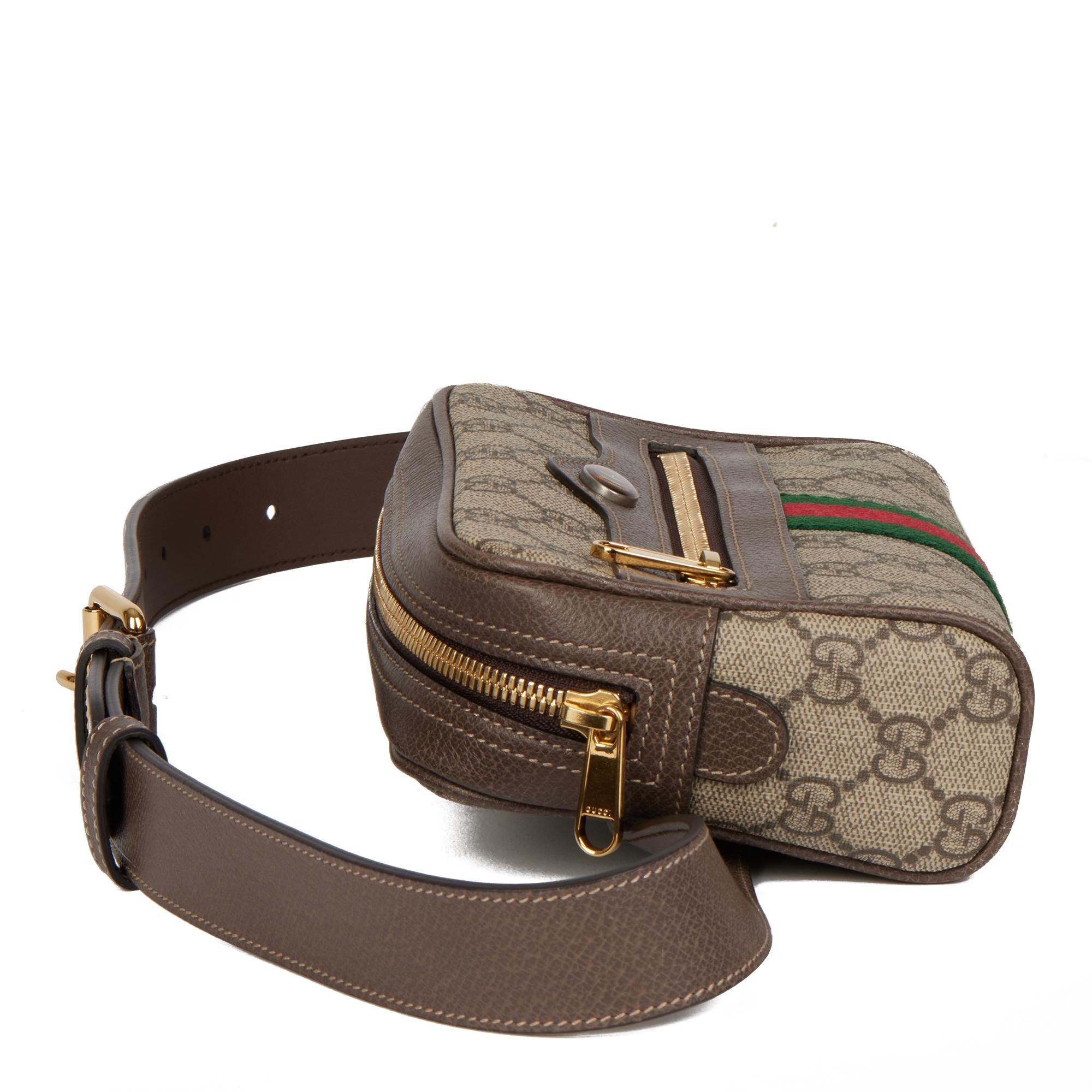 GUCCI GG Supreme Canvas & Brown Pigskin Leather Web Small Orphidia Belt Bag In Excellent Condition In Bishop's Stortford, Hertfordshire