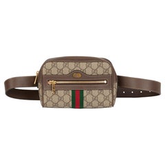 Used GUCCI GG Supreme Canvas & Brown Pigskin Leather Web Small Orphidia Belt Bag