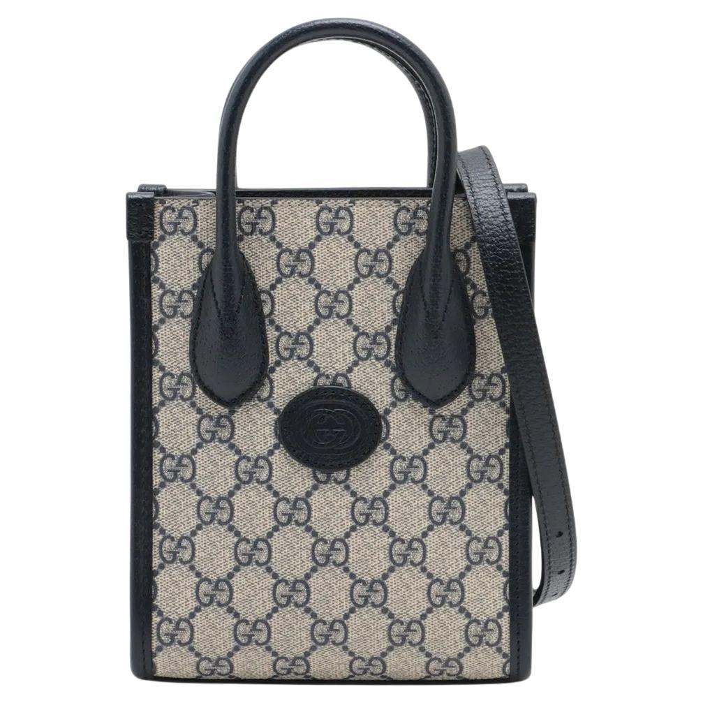 *Gucci GG Supreme Canvas Unisex Small Tote Crossbody Bag Navy Blue im Angebot