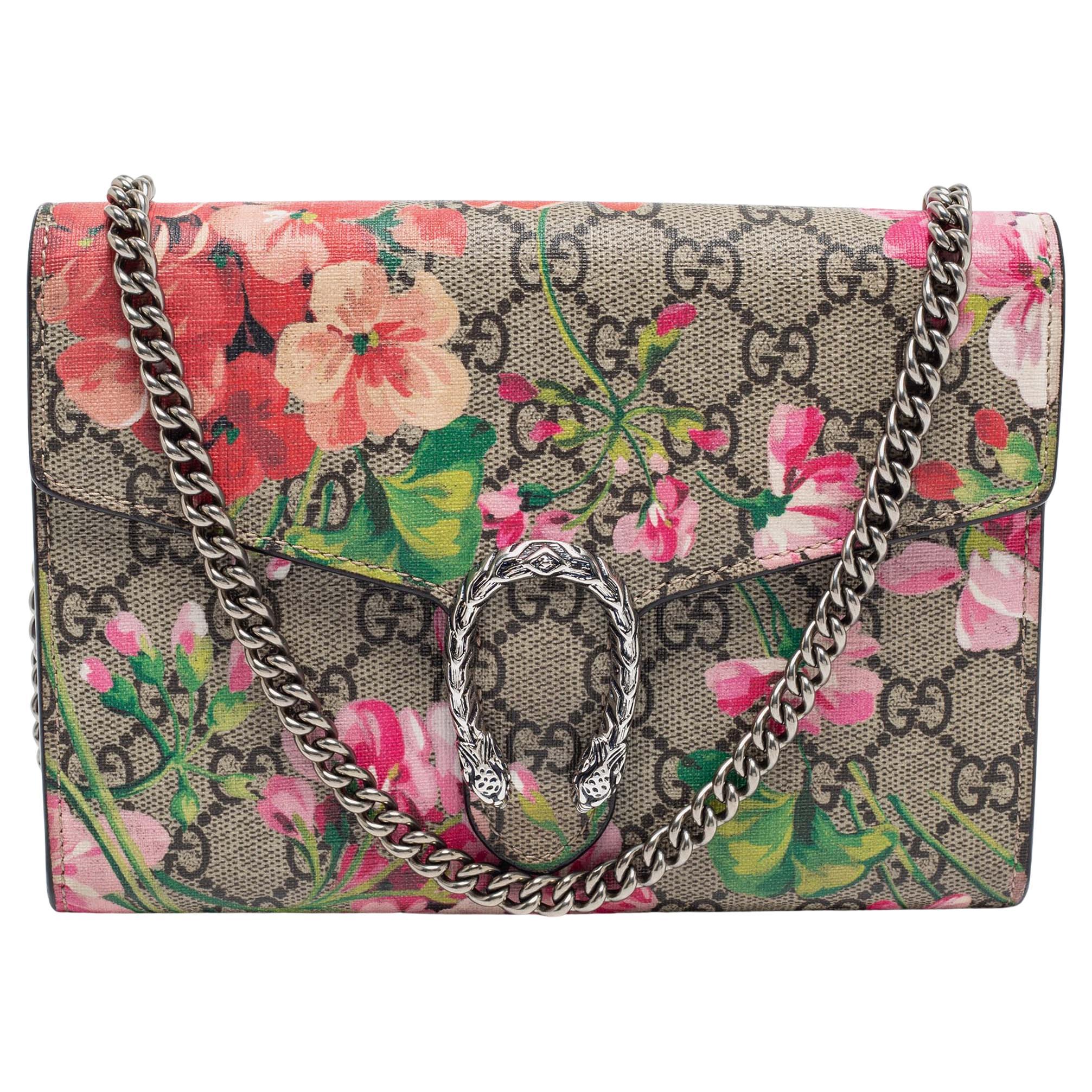Gucci GG Supreme Coated Canvas and Leather Mini Dionysus Blooms Chain Bag