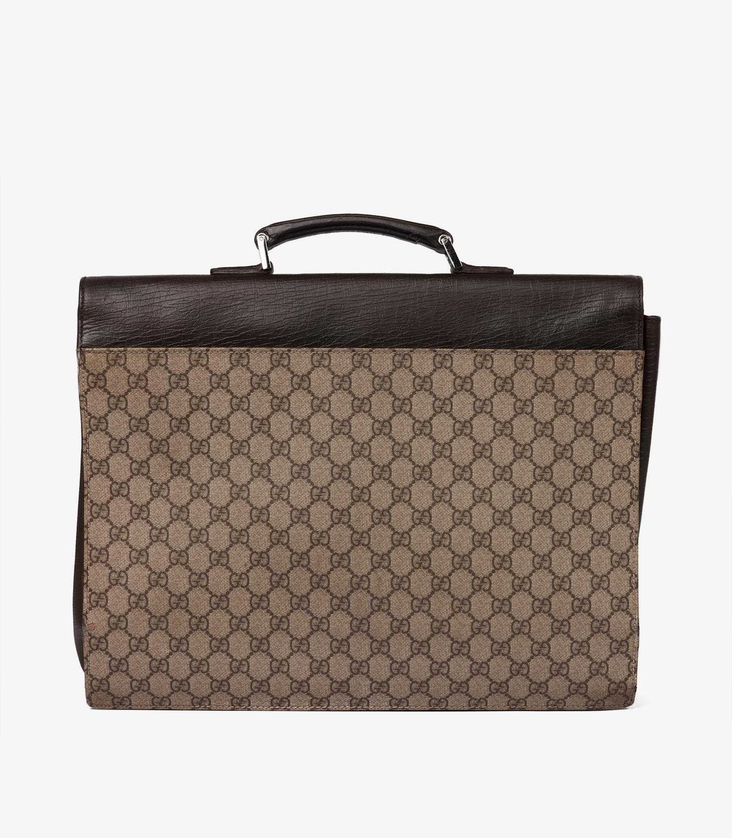 Women's or Men's Gucci GG Supreme Coated Canvas & Brown Calfskin Leather Vintage Briefcase For Sale