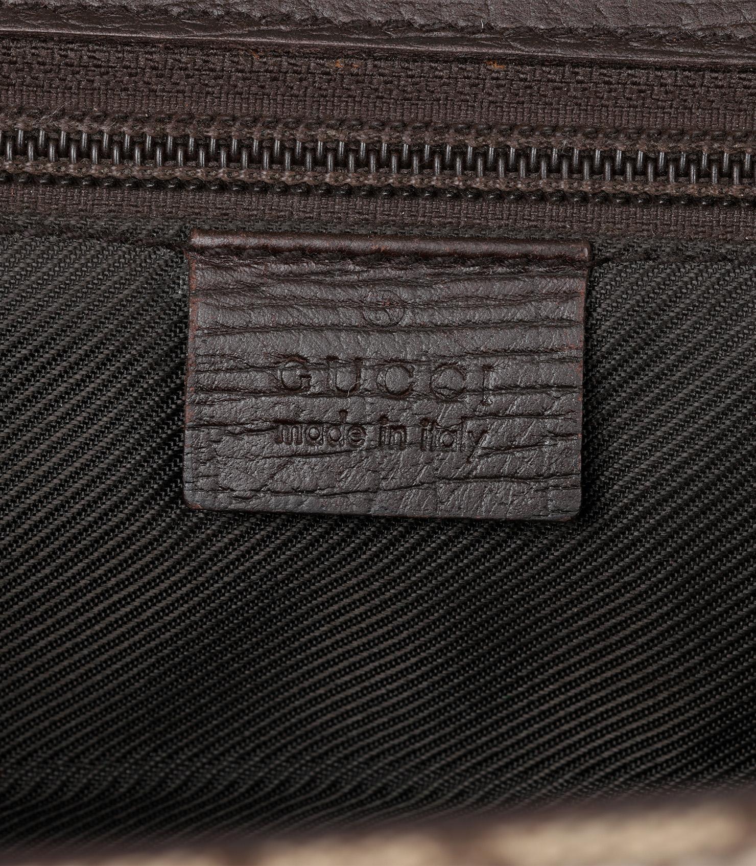 Gucci GG Supreme Coated Canvas & Brown Calfskin Leather Vintage Briefcase For Sale 2