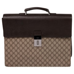 Gucci GG Supreme Coated Canvas & Brown Calfskin Leather Vintage Briefcase