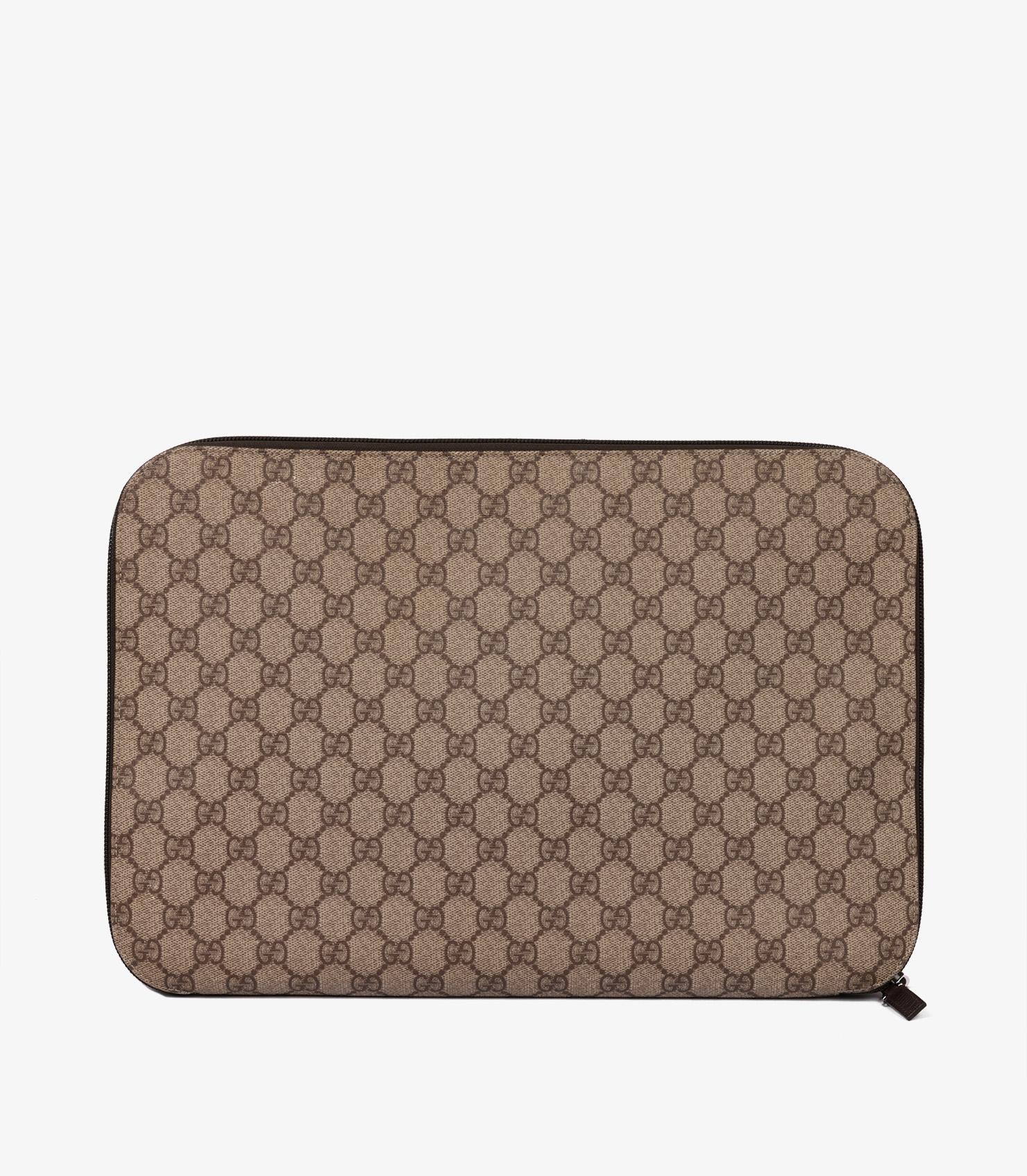 Gucci GG Supreme Coated Canvas & Brown Calfskin Leather Vintage Laptop Case In Excellent Condition In Bishop's Stortford, Hertfordshire