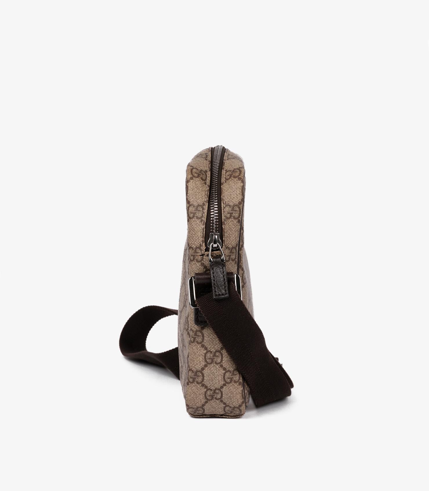 Gucci GG Supreme Coated Canvas & Brown Calfskin Leather Vintage Mini Messenger In Excellent Condition In Bishop's Stortford, Hertfordshire