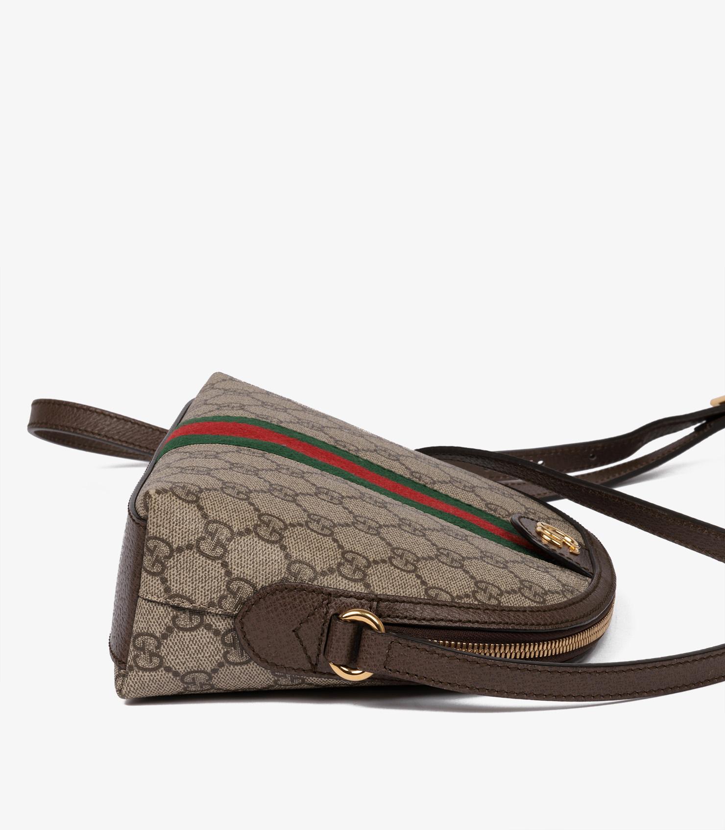 Gucci GG Supreme Coated Canvas & Brown Pigskin Leather Web Ophidia Shoulder Bag In Excellent Condition In Bishop's Stortford, Hertfordshire