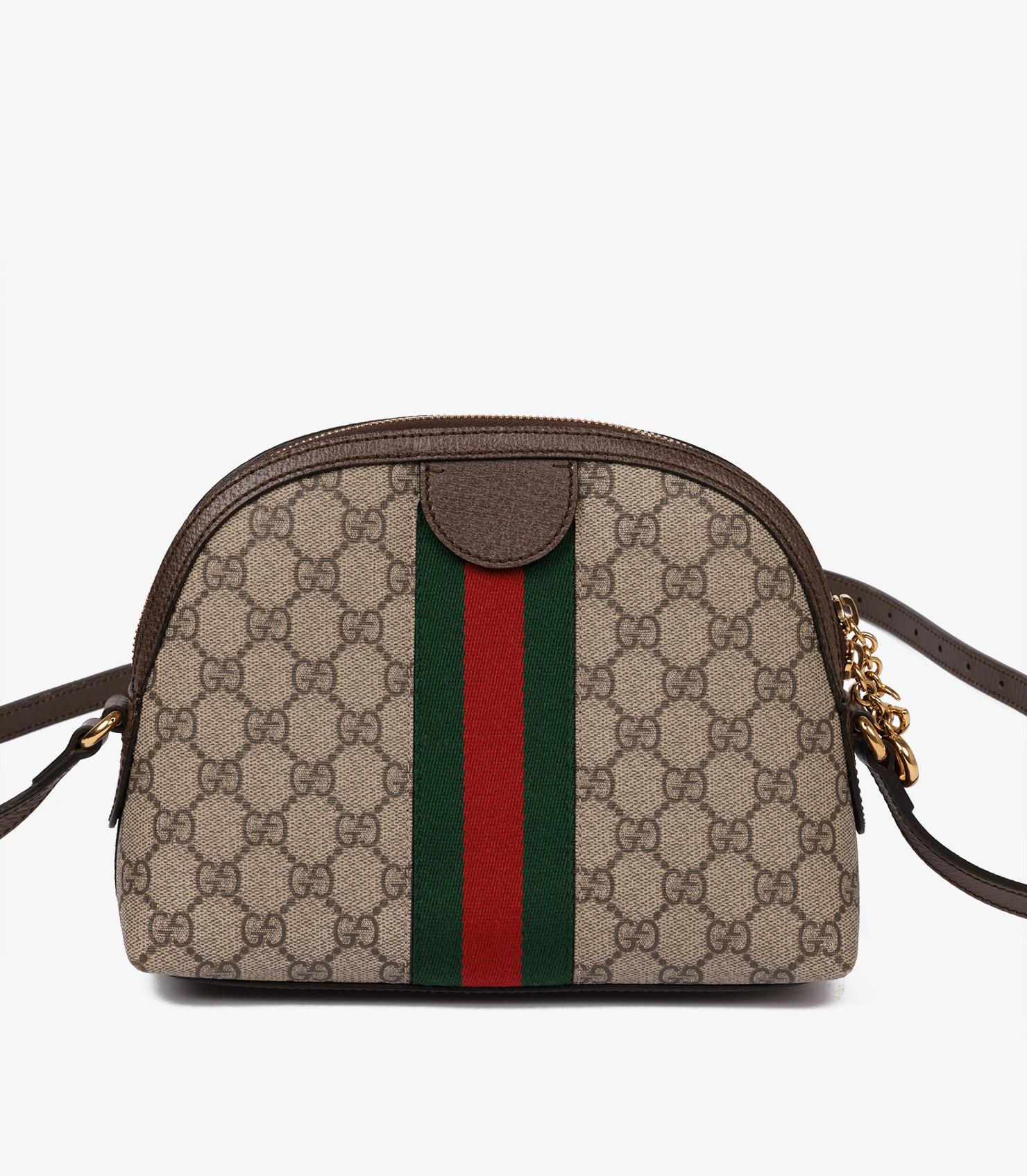 Gucci GG Supreme Coated Canvas & Brown Pigskin Leather Web Ophidia Shoulder Bag 1