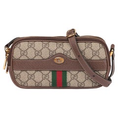 Gucci GG Supreme Coated Canvas & Brown Pigskin Leather Web Ophidia Triple Zip Mi