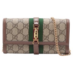 Gucci GG Supreme Jackie Leather Chain Wallet Bag Beige